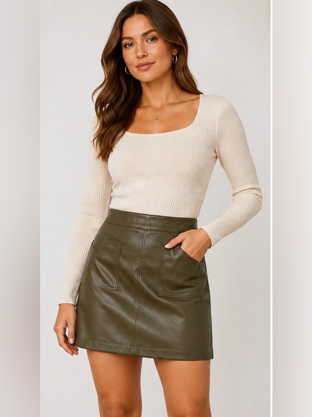 NWT A New Day Olive Faux Leather Mini Skirt Size Large Pockets